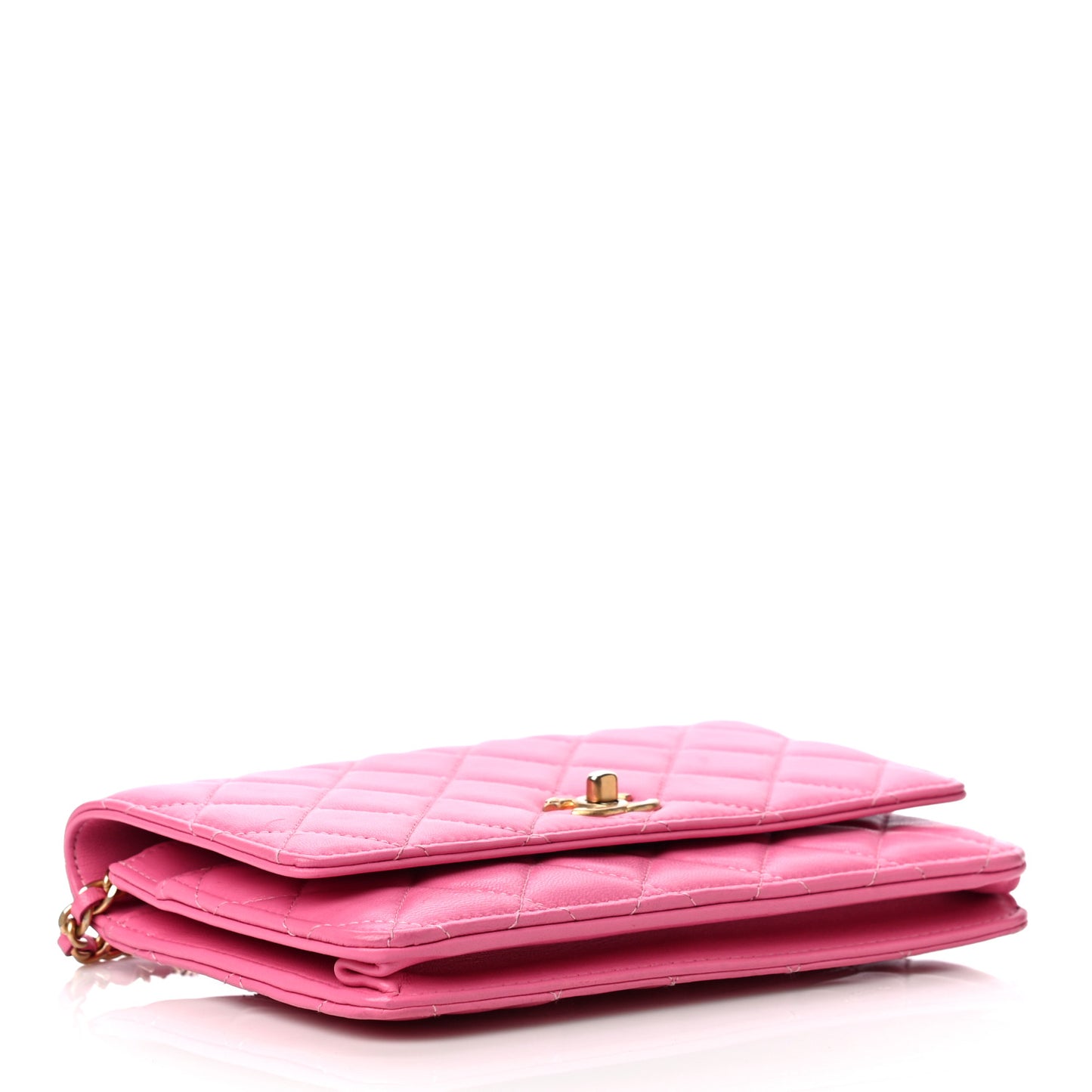 Lambskin Quilted CC Pearl Crush Wallet on Chain WOC Pink