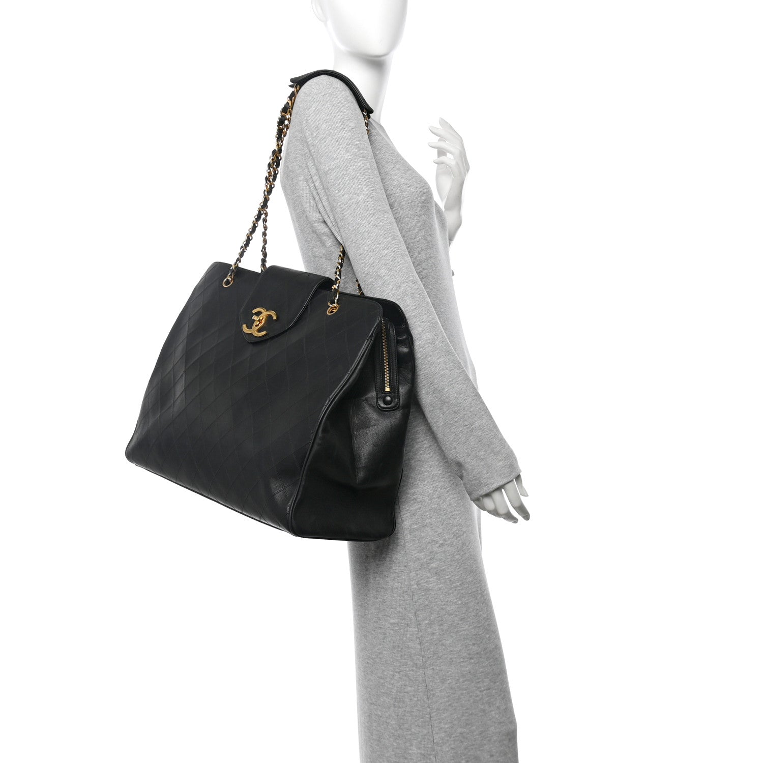 Chanel Calfskin Stitched XL Weekender Black 2 of 15