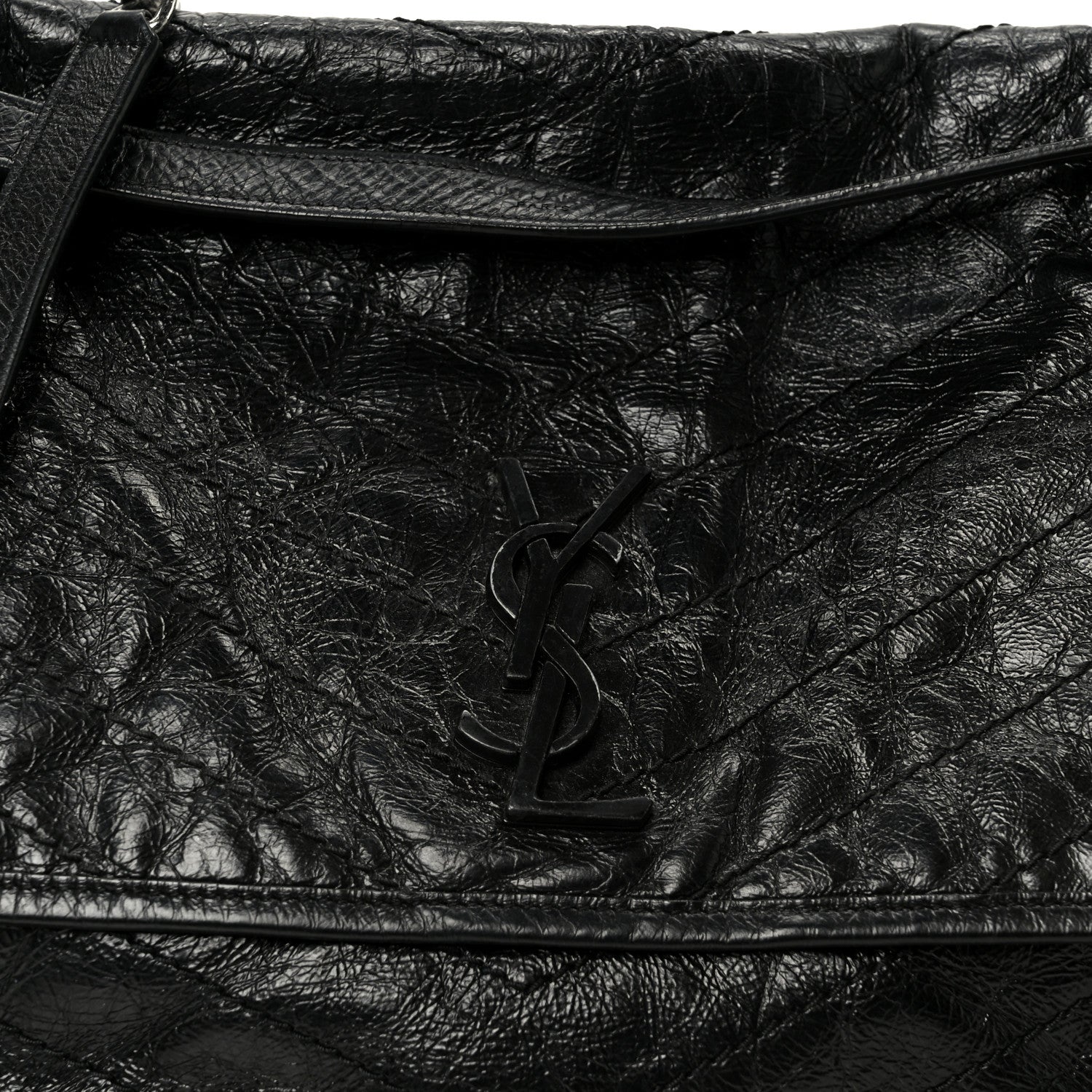 Saint Laurent Crinkled Calfskin Matelasse Monogram Large Niki Chain Satchel Black 9 of 11