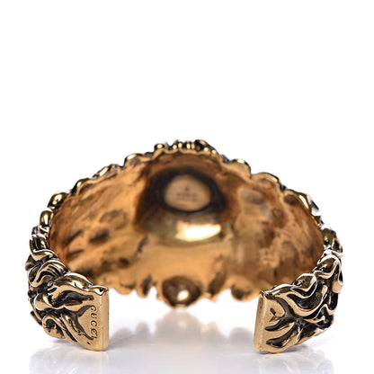 Gucci Metal Pearl Lion Head Cuff Bracelet 18 Aged Gold 4 of 6