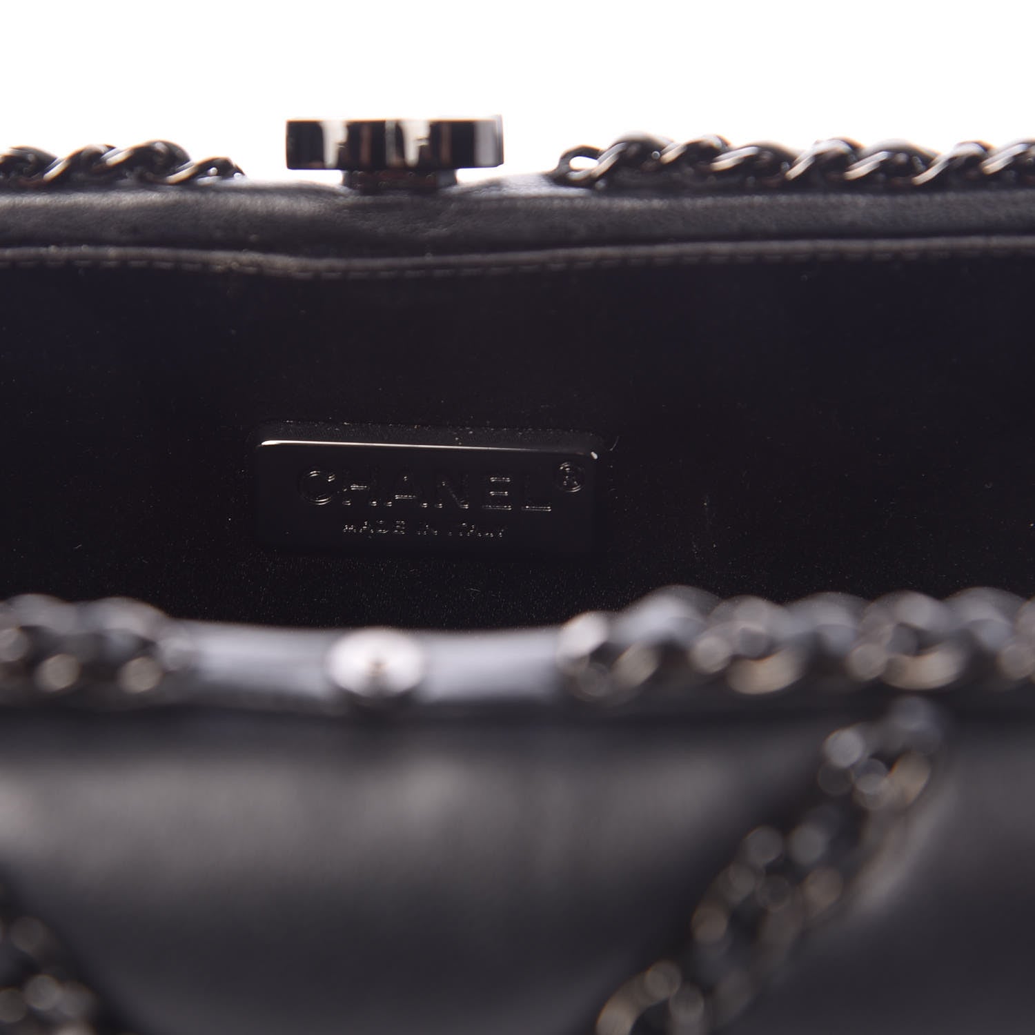 Chanel Lambskin Chevron Quilted Chain Around Clutch Black 7 of 9