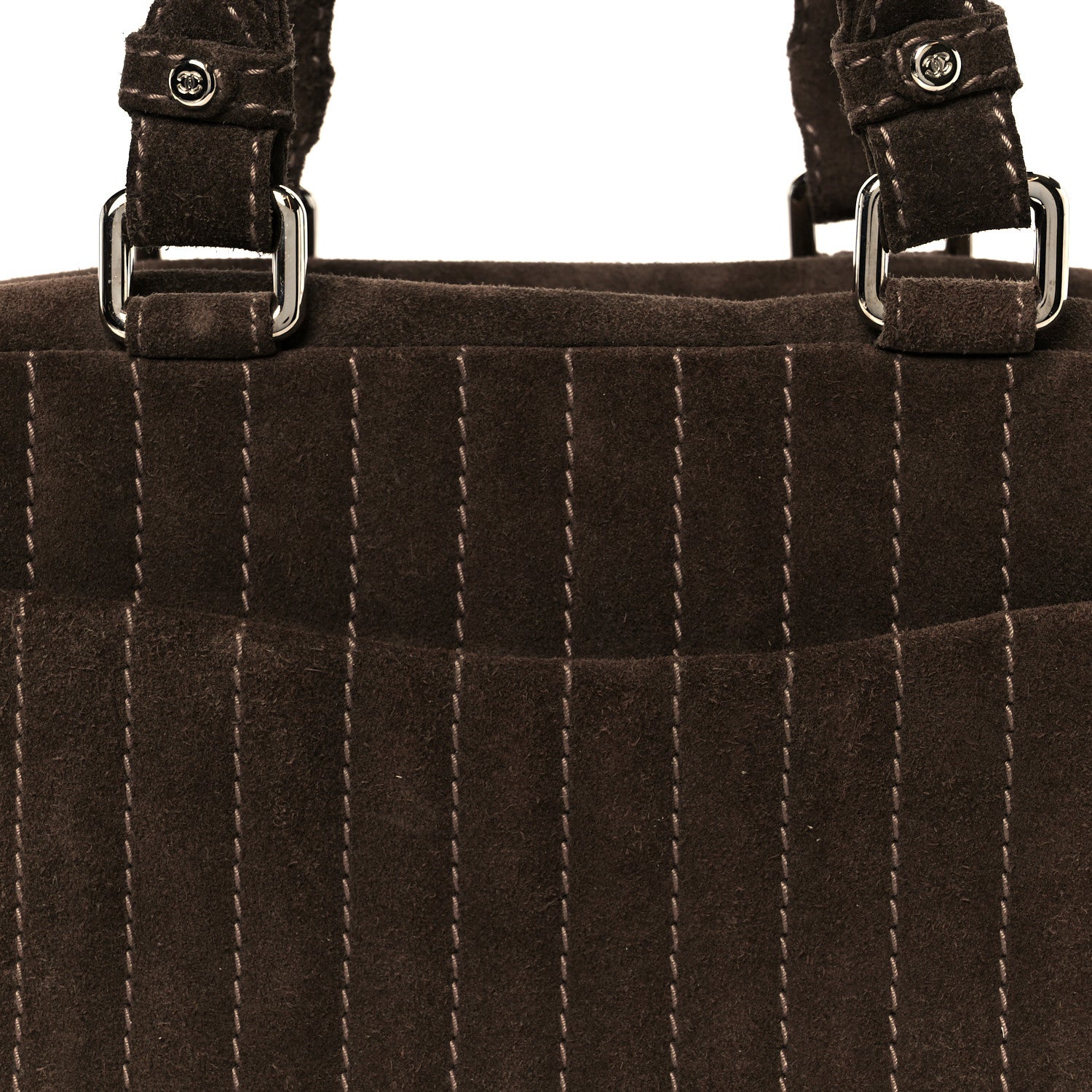 Chanel Suede Vertical Quilted Bowler Brown 9 of 11
