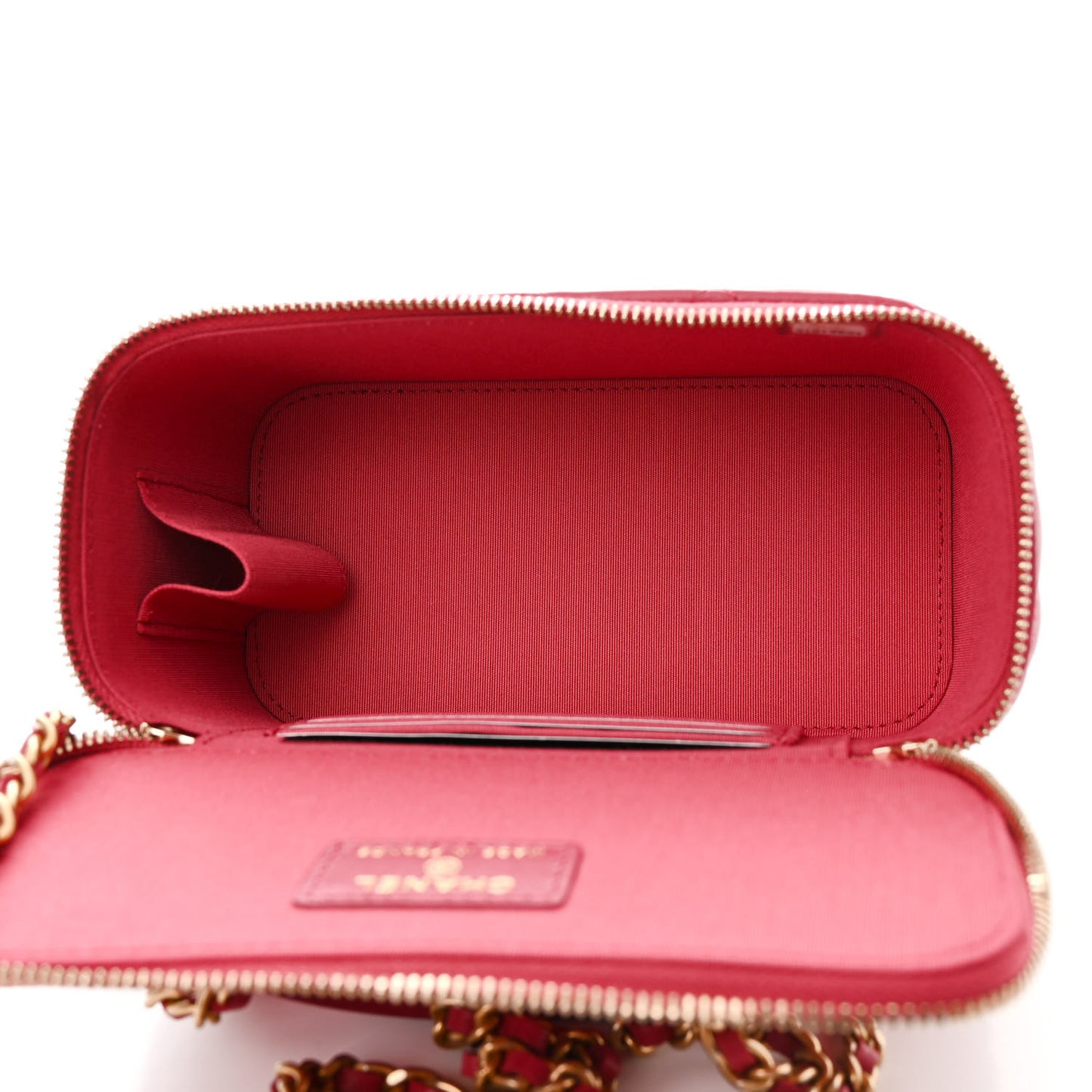 Lambskin Quilted Small Top Handle Vanity Case With Chain Dark Pink