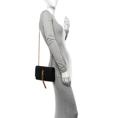 Saint Laurent Calfskin Crocodile Embossed Small Classic Monogram Kate Tassel Satchel Black 2 of 10