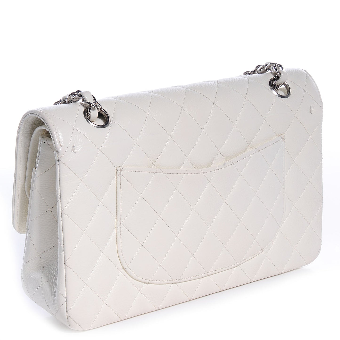 Caviar Quilted Medium Double Flap White
