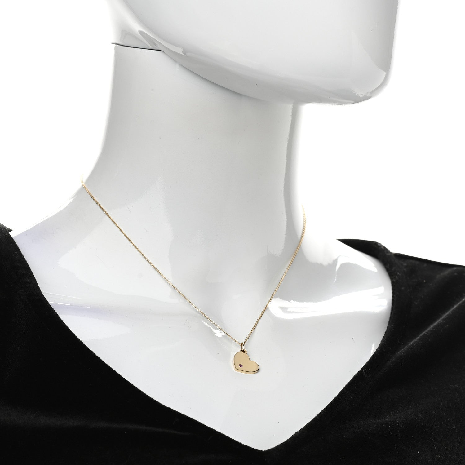 Tiffany 18K Yellow Gold Pink Sapphire Mini Heart Pendant Necklace 2 of 6