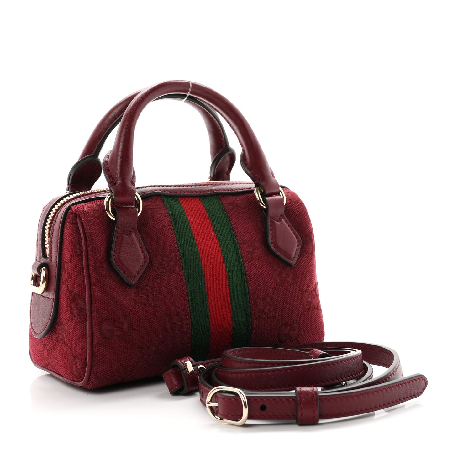 GG Supreme Monogram Textured Dollar Calfskin Web Super Mini Ophidia Top Handle Bowler Bag Rosso Ancora