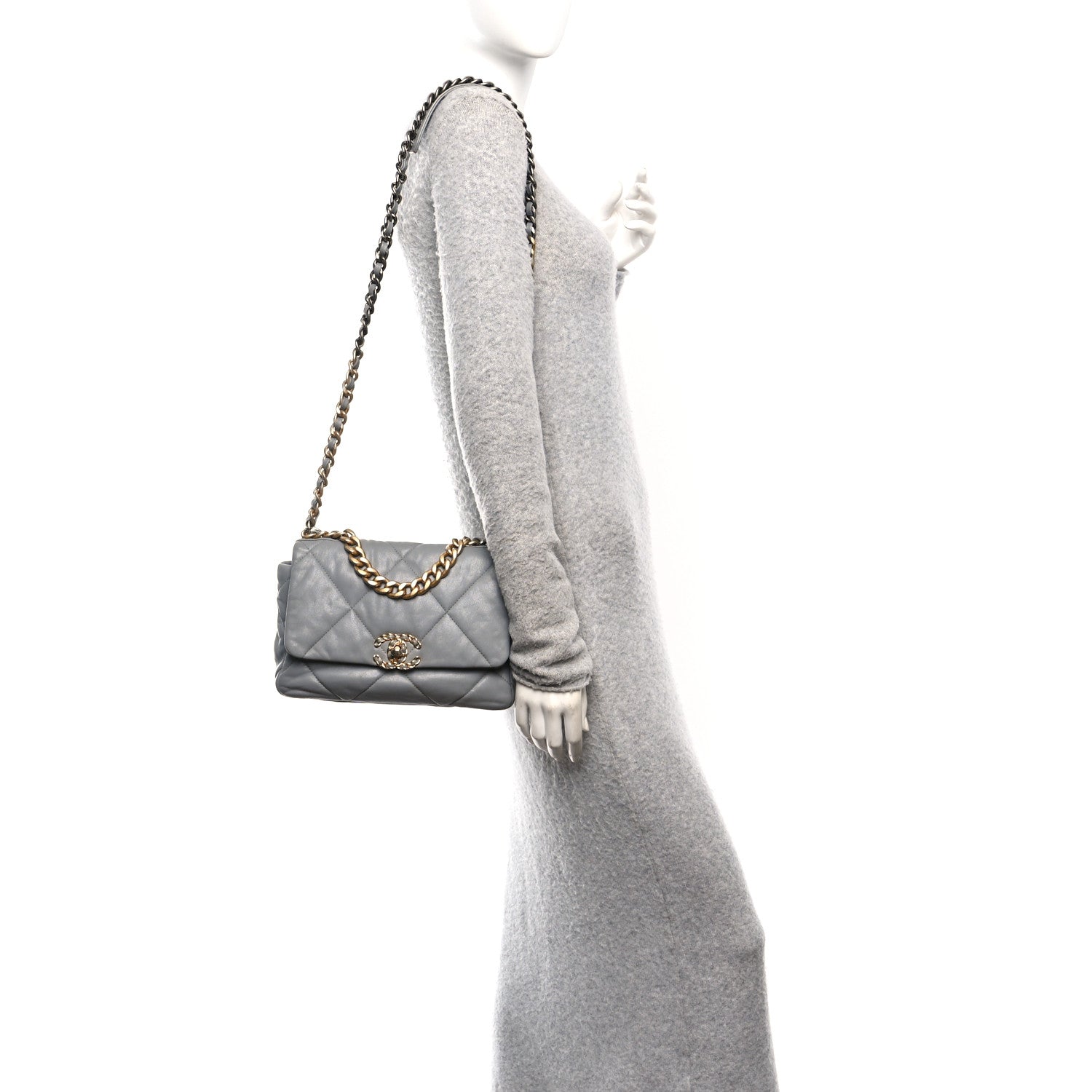 Chanel Goatskin Quilted Medium Chanel 19 Flap Grey 2 of 10