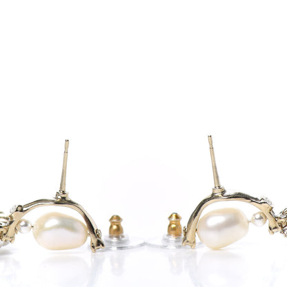 Chanel Crystal Pearl CC Drop Earrings Gold 3 of 4