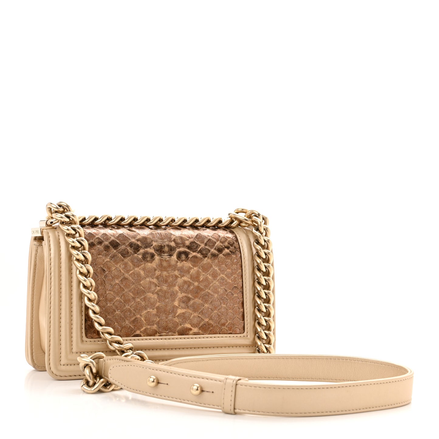 Snakeskin Calfskin Small Boy Flap Gold