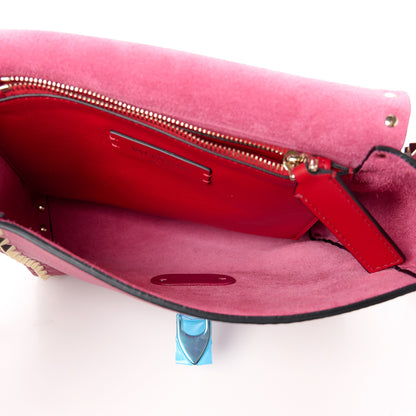 Valentino Garavani Pebbled Calfskin Rockstud Flip Lock Flap Messenger Raspberry 5 of 10