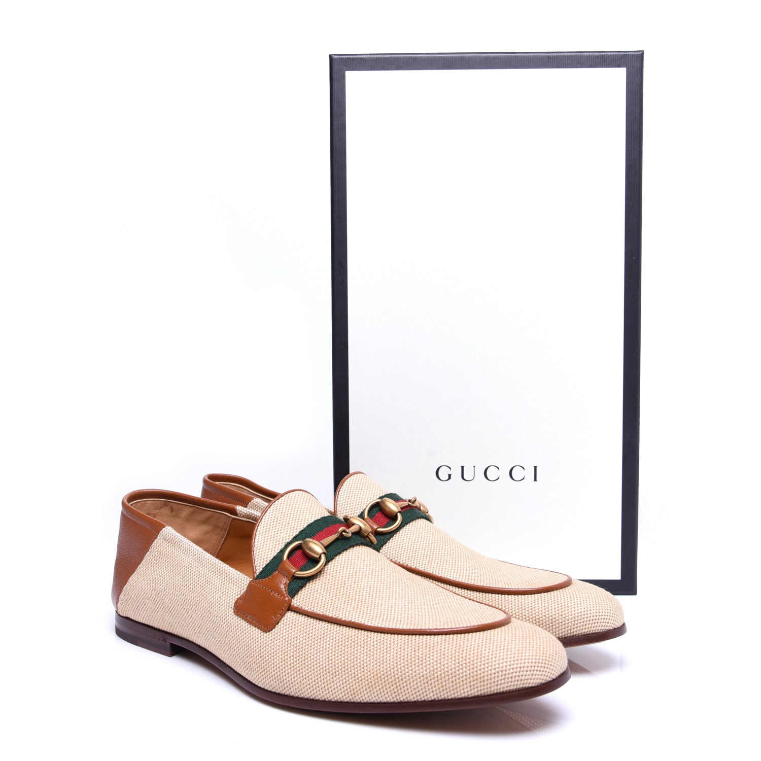 Gucci Canvas Web Mens Brixton Horsebit Loafers 9.5 Sand Light Cuir 12 of 12