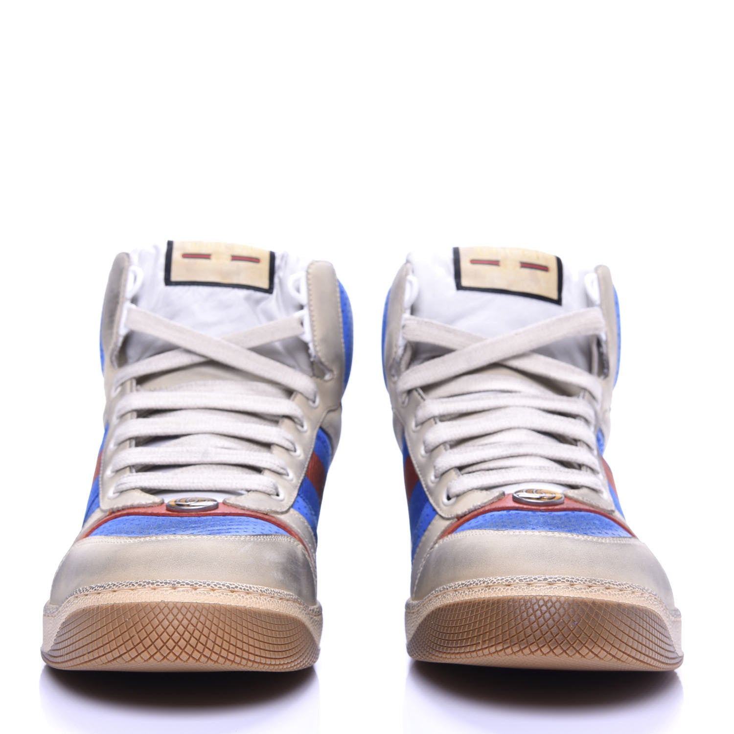 Gucci Nubuck Web Mens Screener High Top Sneakers 9.5 Dusty Milk Bright Splash 2 of 10