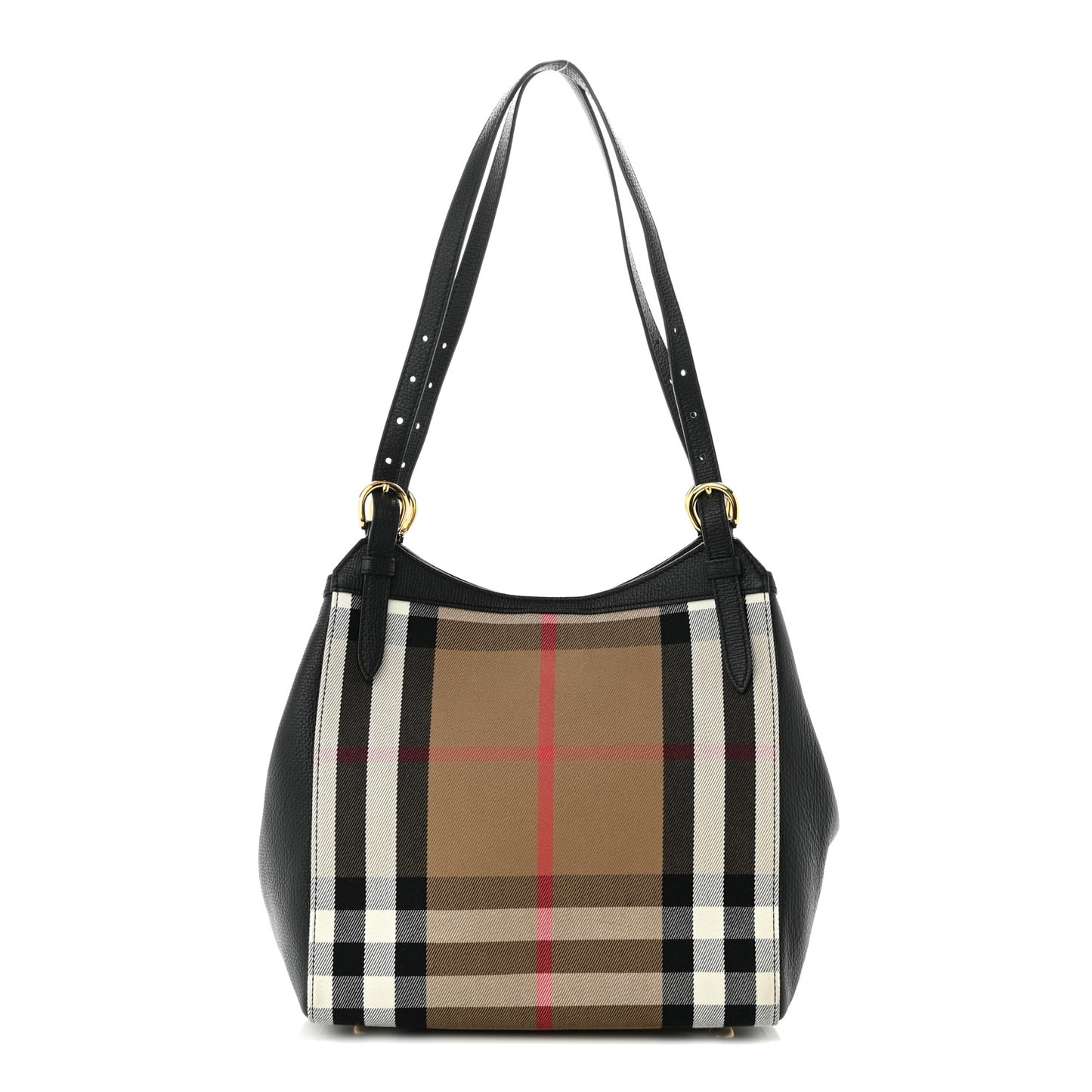 Grainy Calfskin House Check Small Canterbury Tote Black