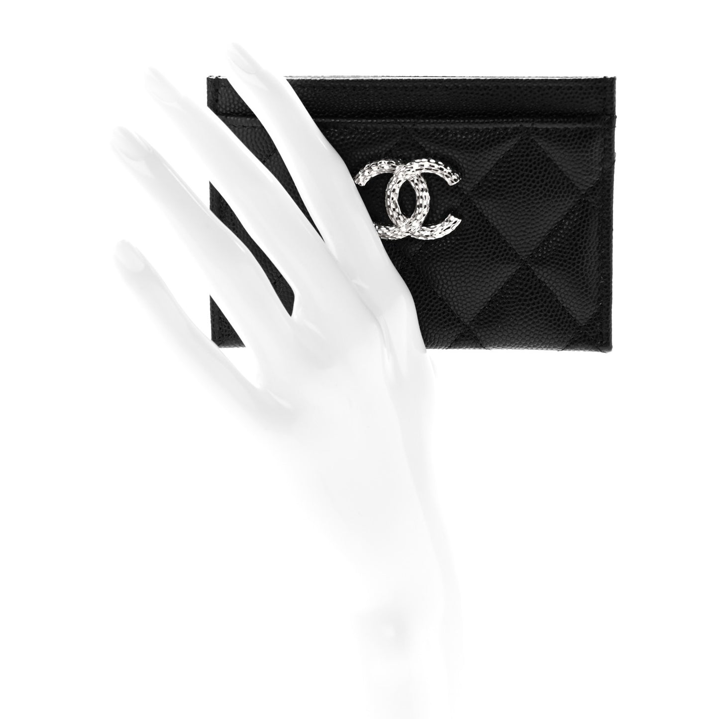Caviar Quilted Hammered CC Card Holder Black