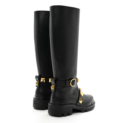 Valentino Garavani Calfskin Roman Stud Knee High Boots 36 Black 4 of 9