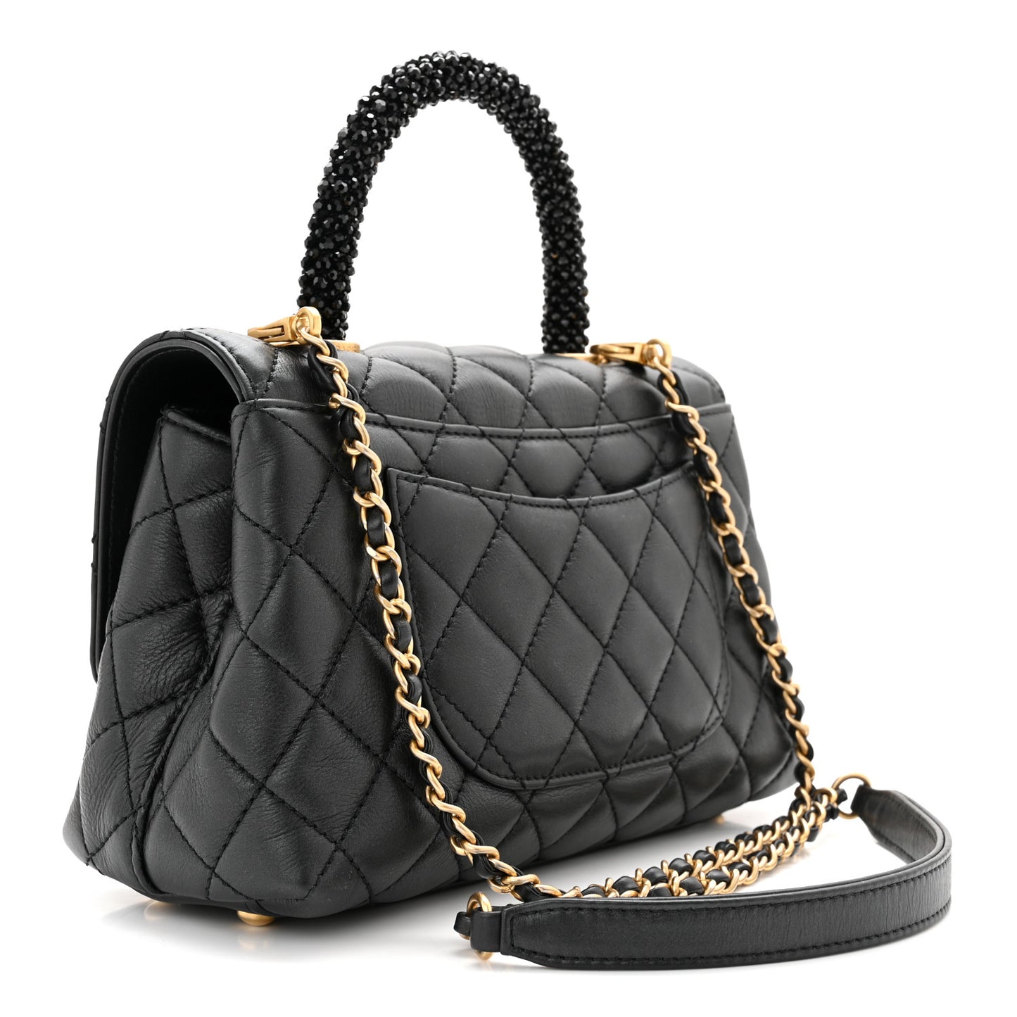 Calfskin Strass Quilted Mini Coco Handle Flap Black