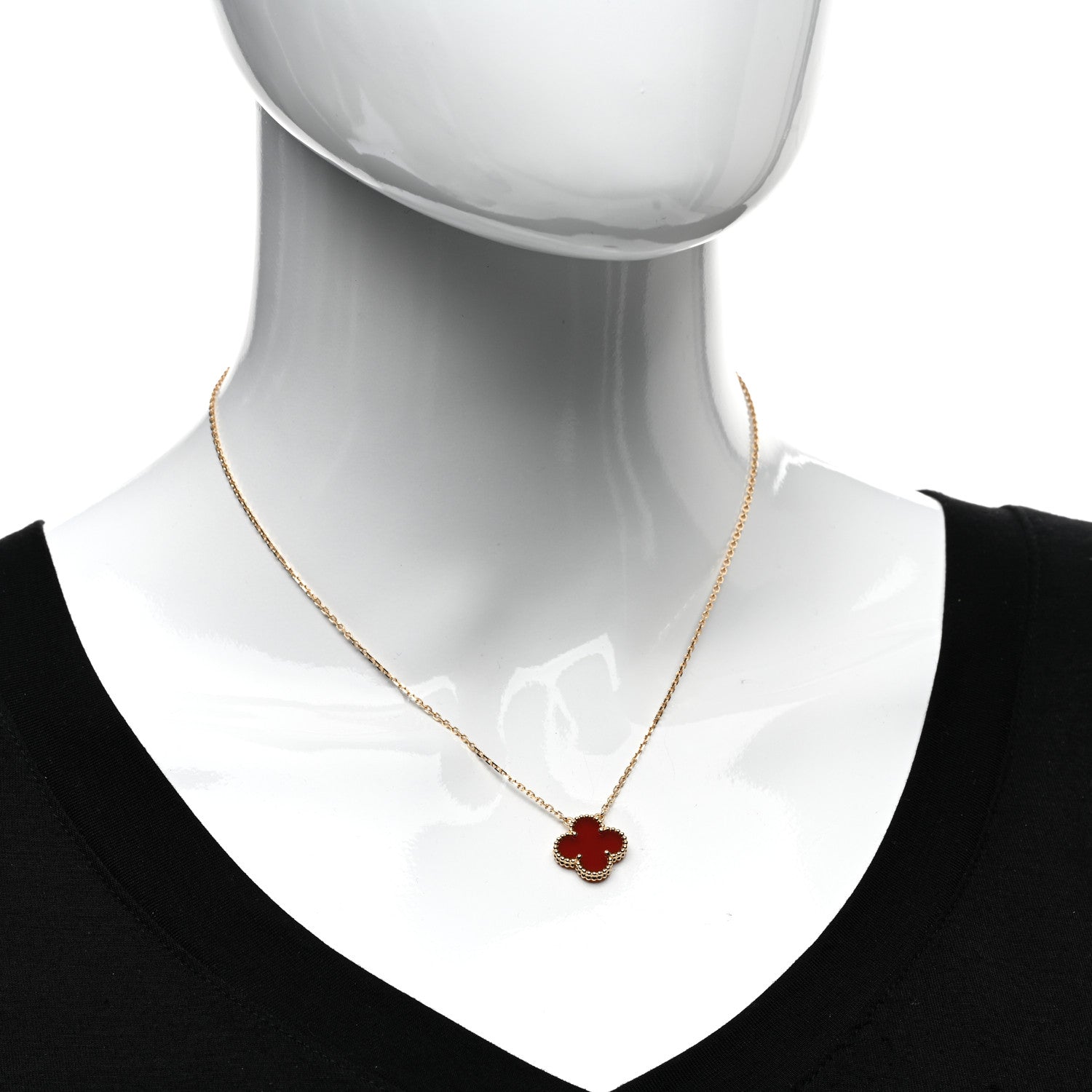 Van Cleef & Arpels 18K Yellow Gold Carnelian Vintage Alhambra Pendant Necklace 2 of 6