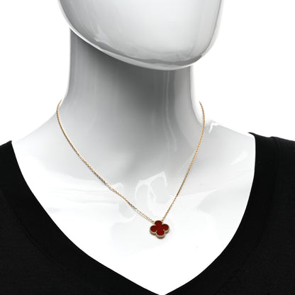 Van Cleef & Arpels 18K Yellow Gold Carnelian Vintage Alhambra Pendant Necklace 2 of 6