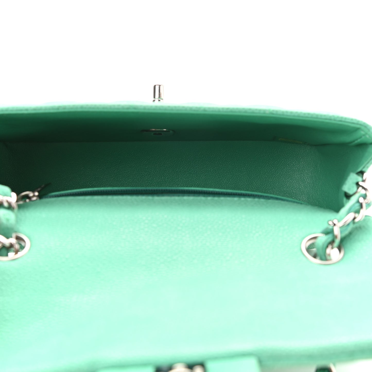 Iridescent Caviar Quilted Mini Rectangular Flap Green
