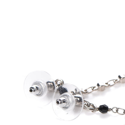 Chanel Pearl Crystal CC Tweed Drop Earrings Silver Blue Black 3 of 4