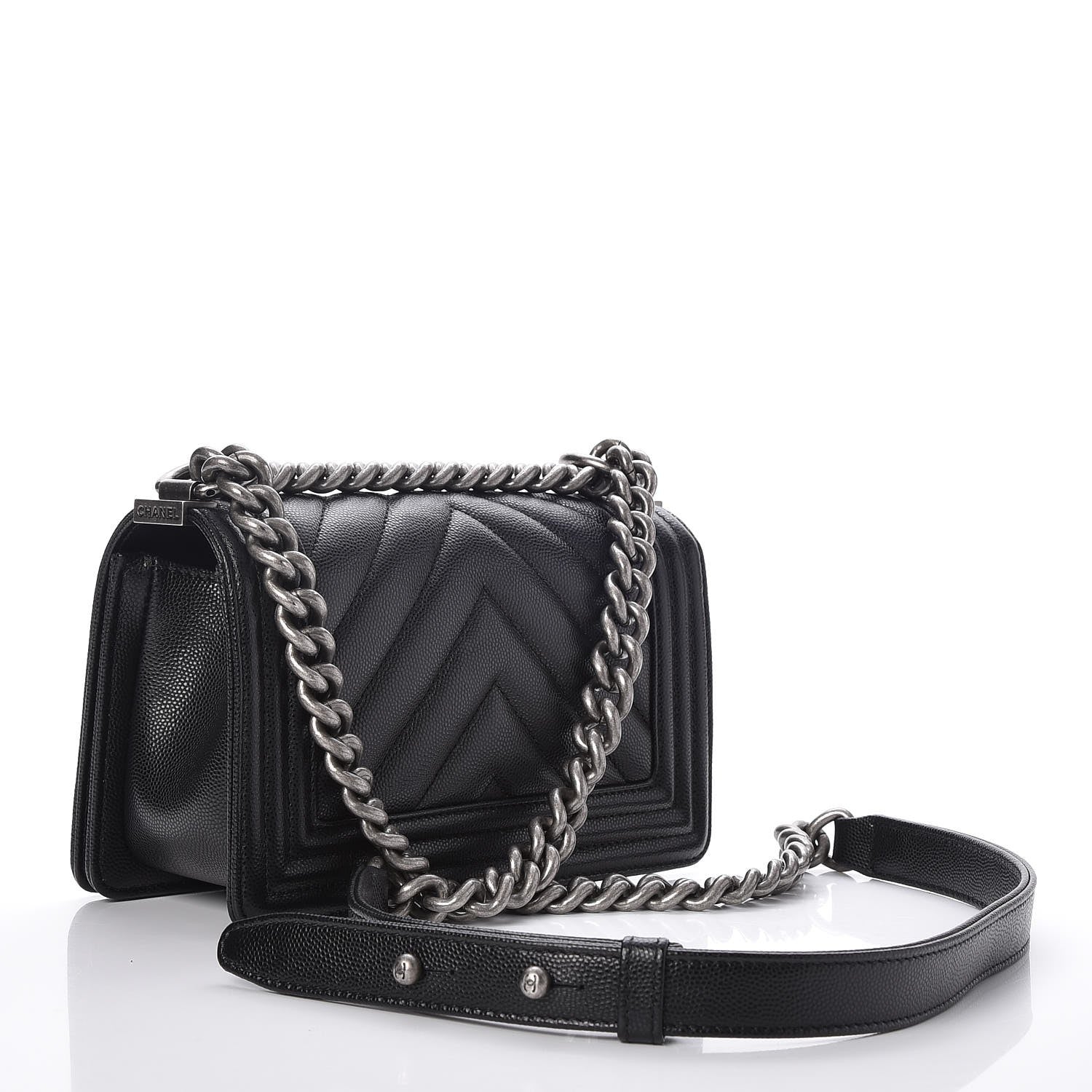 Chanel Caviar Chevron Quilted Small Boy Flap Black 3 of 8
