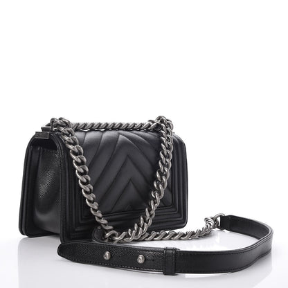 Chanel Caviar Chevron Quilted Small Boy Flap Black 3 of 8