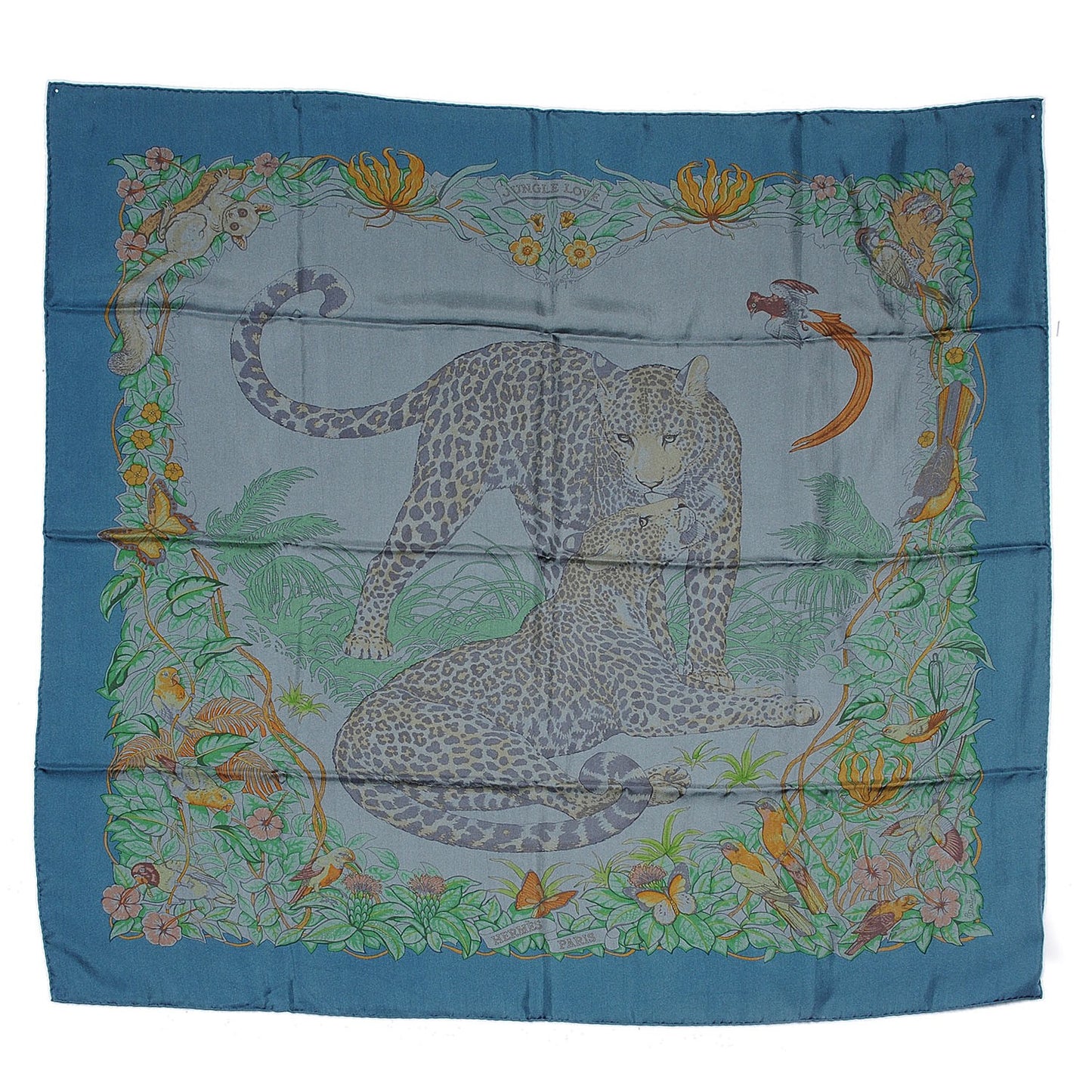 Silk Dip Dye Jungle Love Scarf 90 Gris Fer Vert Cypres Tabac