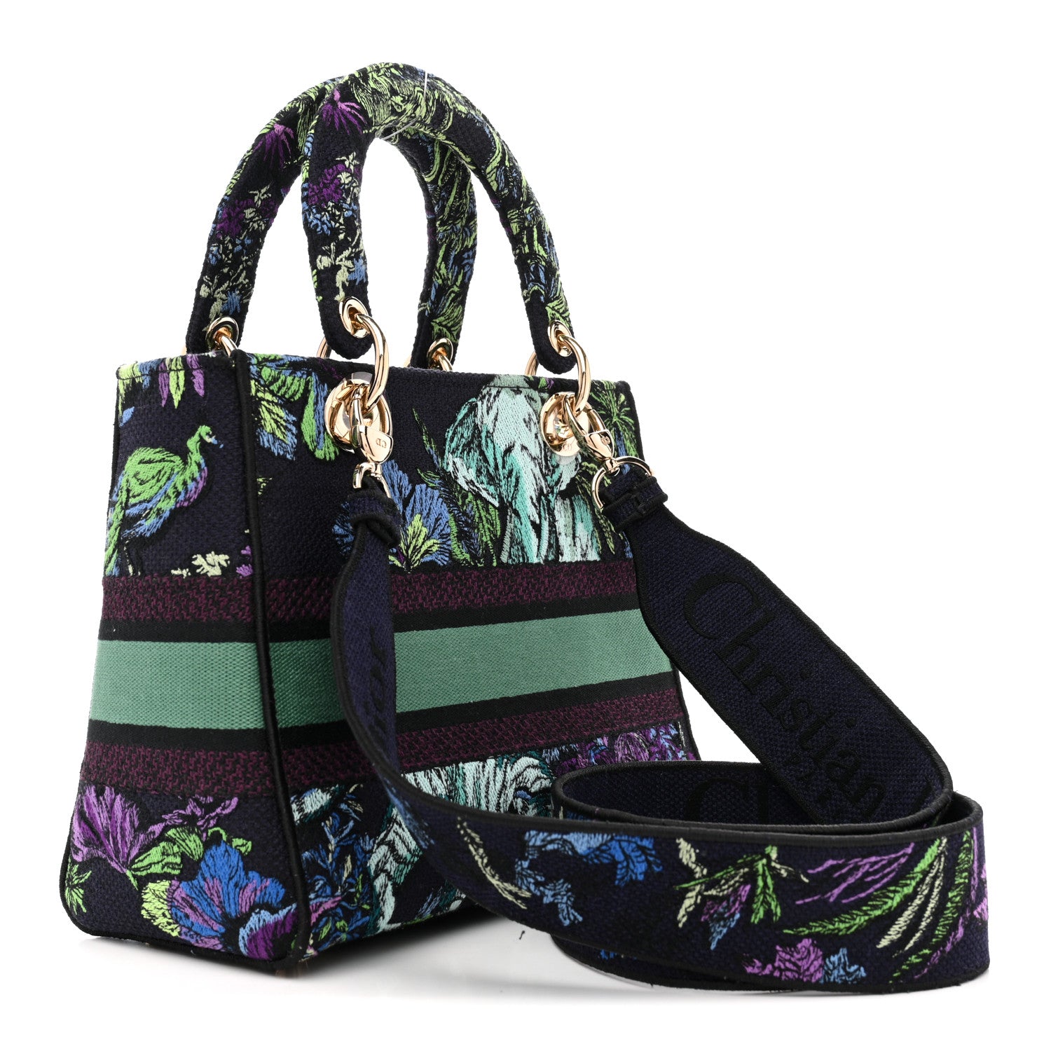Christian Dior Toile de Jouy Voyage Embroidered Medium Lady D-Lite Blue Multicolor 3 of 13