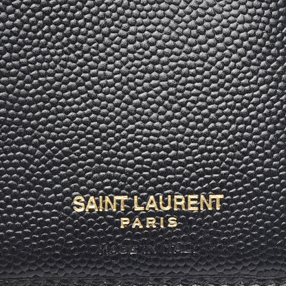 Saint Laurent Grain De Poudre Matelasse Chevron Monogram Compact Zip Around Wallet Black 6 of 8