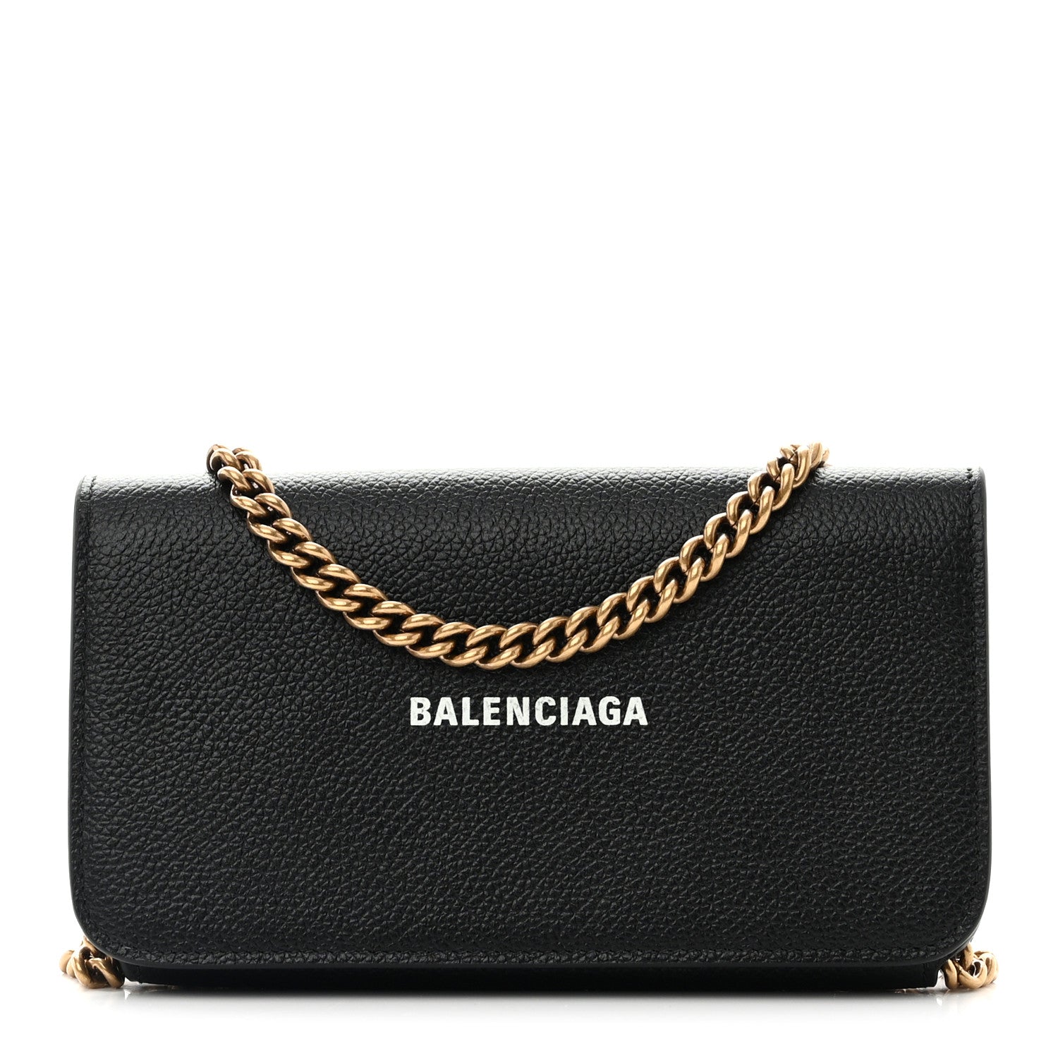 Balenciaga Grained Calfskin Logo Cash Phone Holder Wallet On Chain Black White 1 of 9