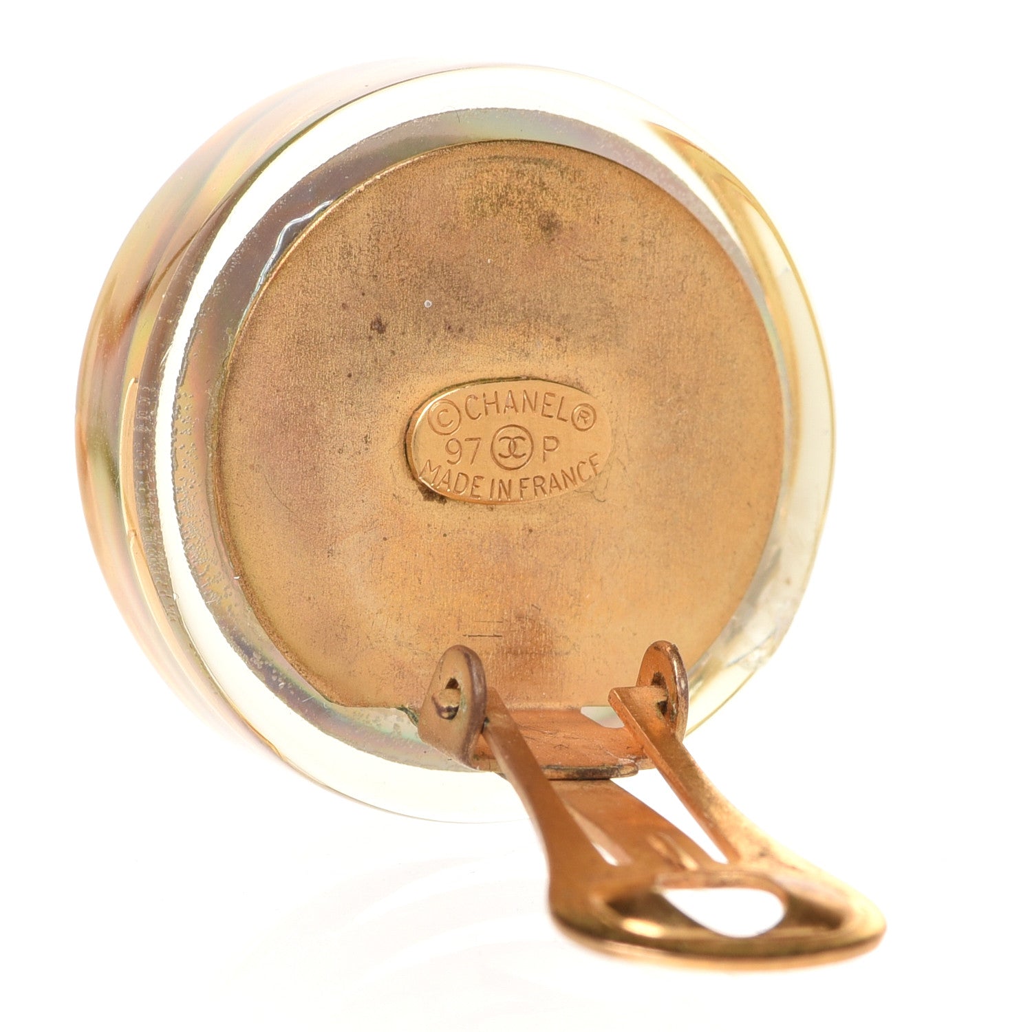 Chanel CC Clip On Button Earrings Gold 4 of 5