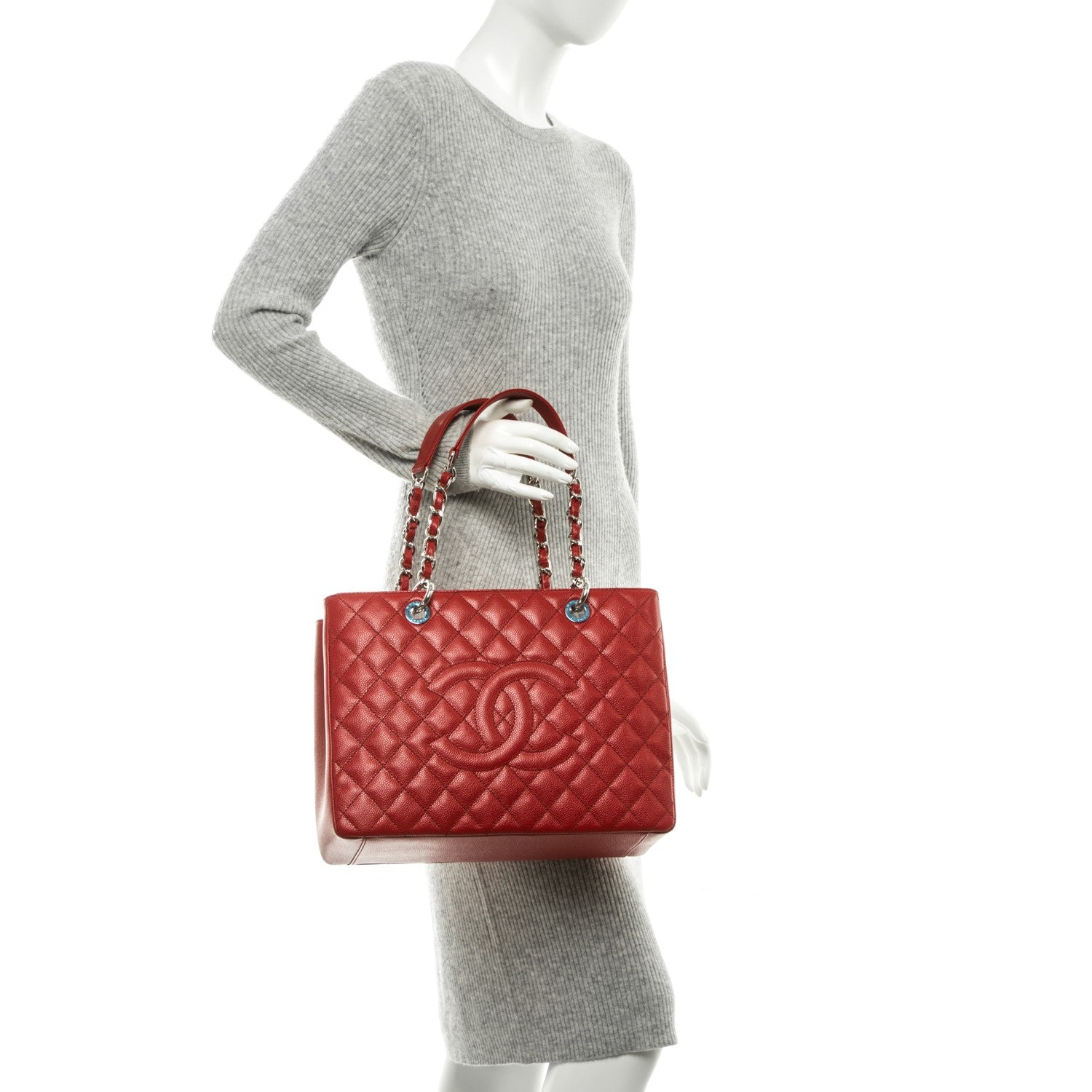 Chanel Caviar Quilted Grand Shopping Tote GST Red 2 of 7