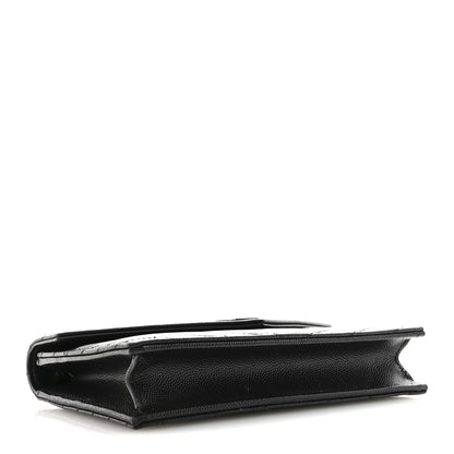 Saint Laurent Grain De Poudre Matelasse Chevron Monogram Monochrome Envelope Chain Wallet Black 4 of 16