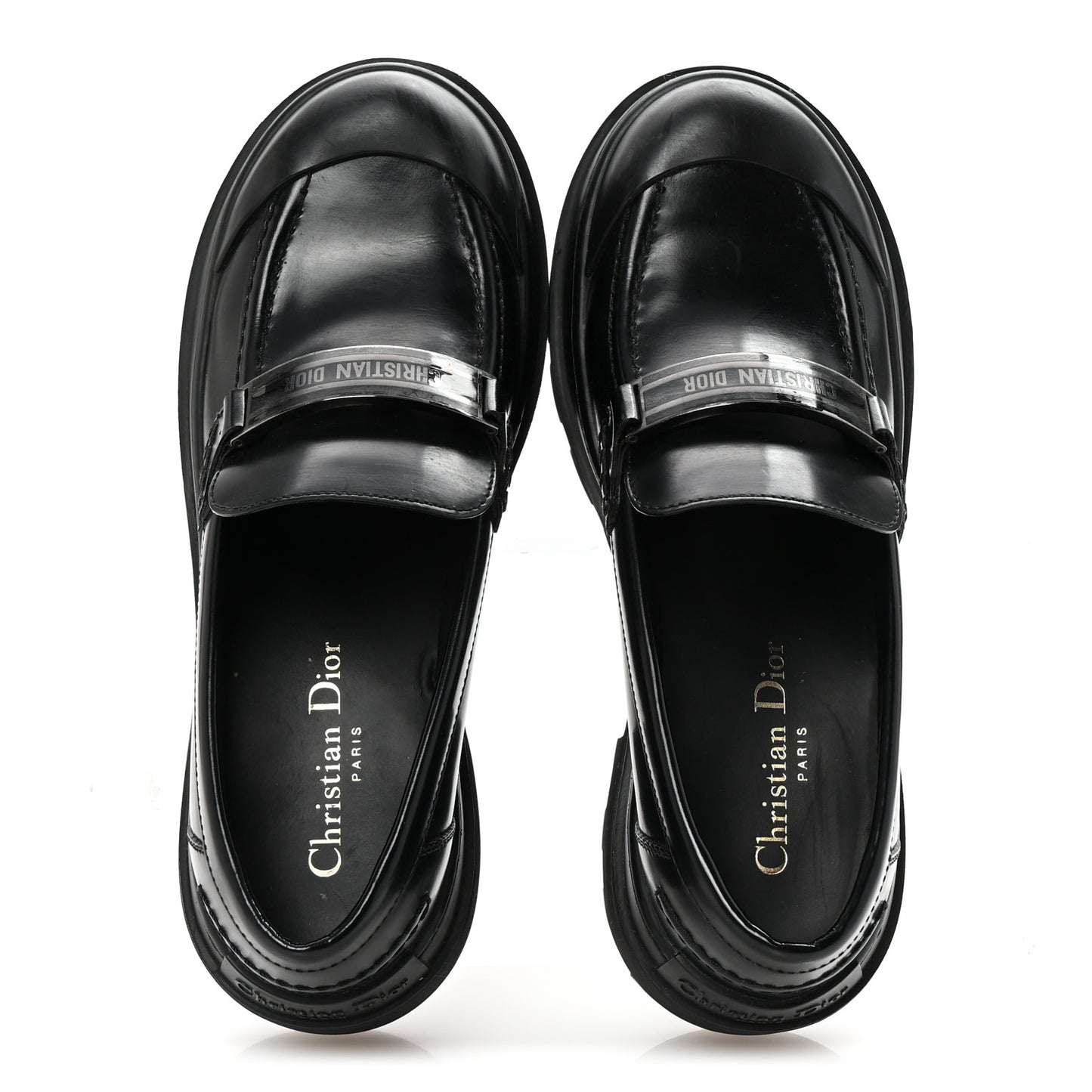 Brushed Calfskin Dior Code Lug Sole Platform 35mm Loafers 38.5 Black