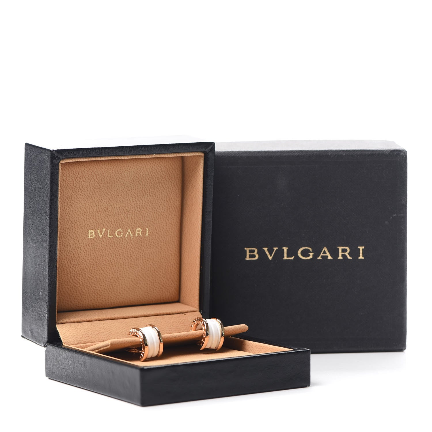 Bulgari 18K Rose Gold White Ceramic B.Zero1 Hoop Earrings 6 of 6