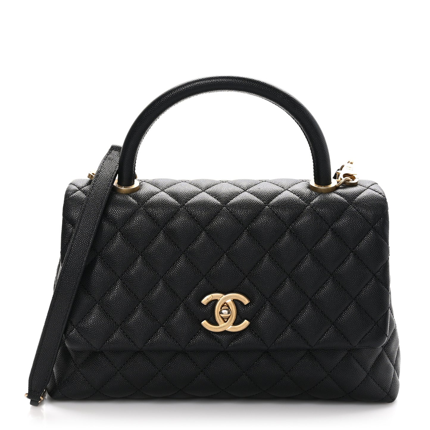 Caviar Quilted Small Coco Handle Flap Black