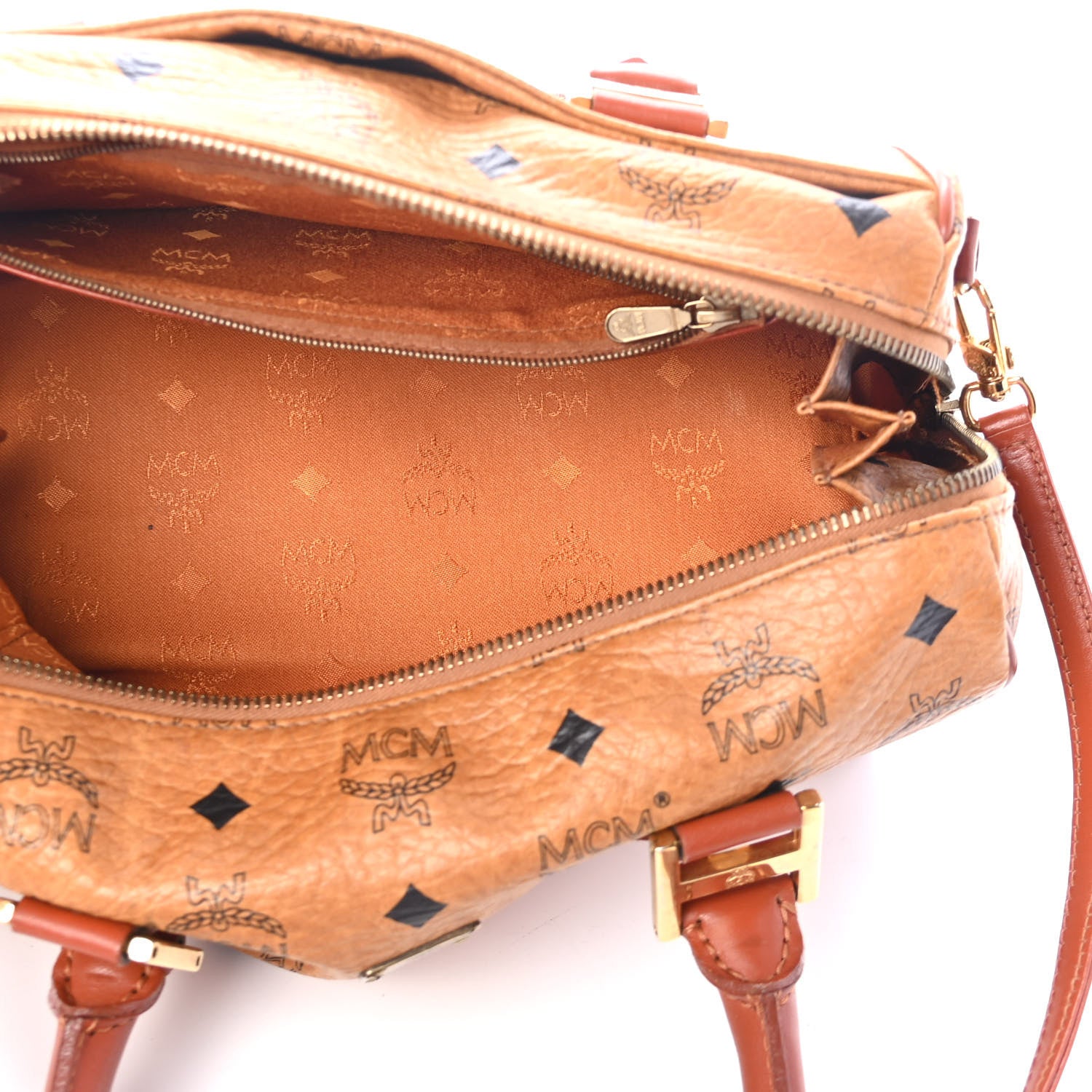 MCM Visetos Small Boston Bag Cognac 4 of 4