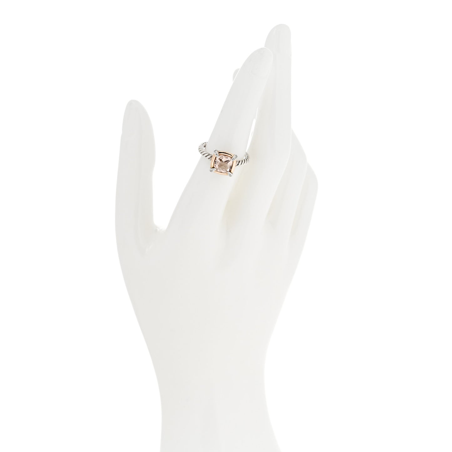 Sterling Silver 18K Rose Gold Diamond Morganite Chatelaine Bezel Ring 52 6