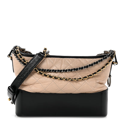 Chanel Aged Calfskin Quilted New Medium Gabrielle Hobo Beige Black 1 of 12