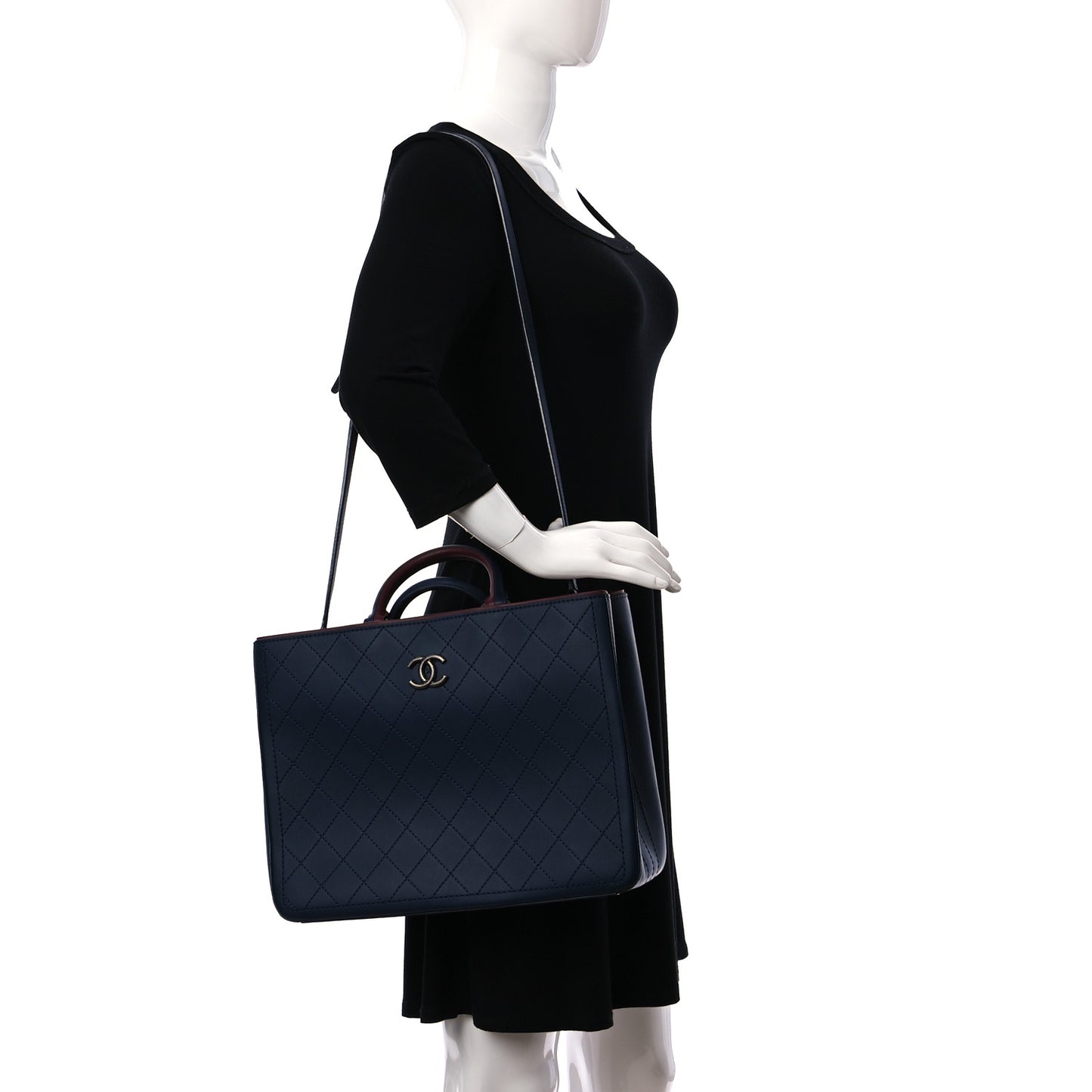 Bullskin Stitched Bi-Color Large Shopping Tote Blue