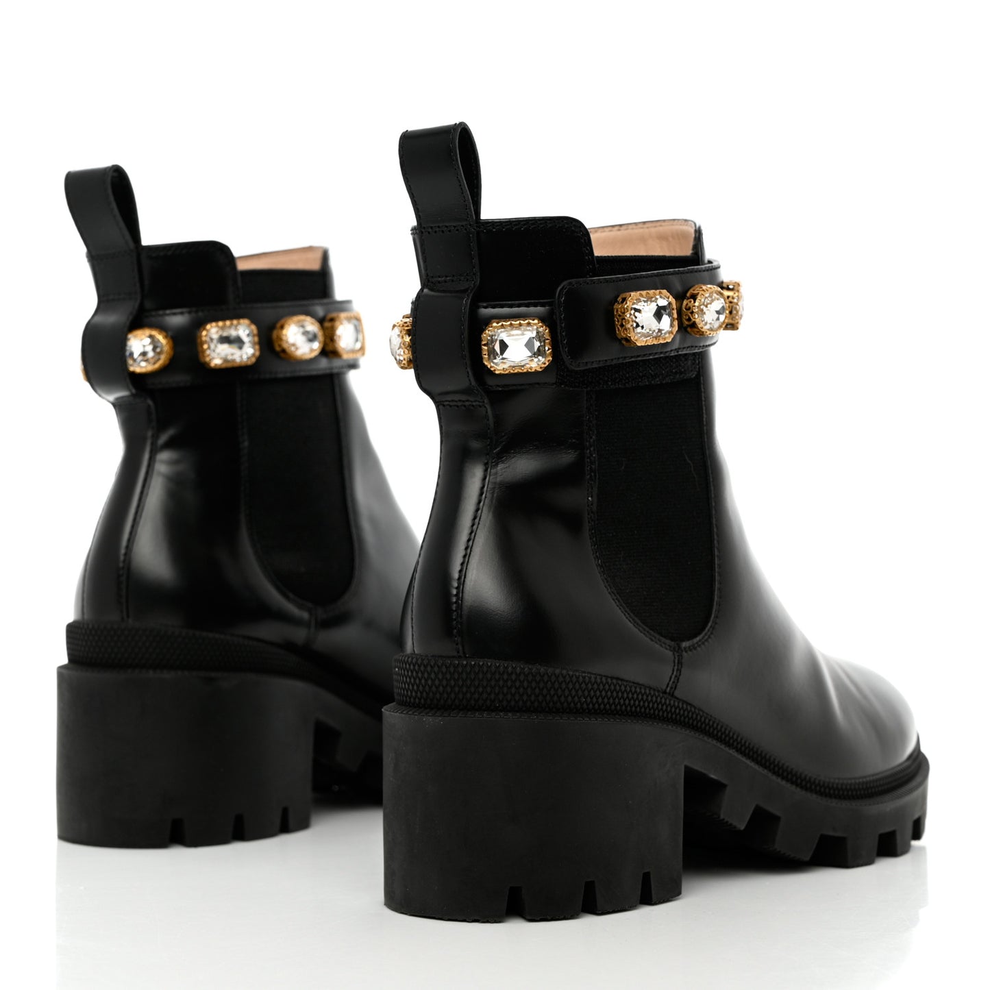 Calfskin Crystal GG Trip Chelsea Ankle Boots 39.5 Black
