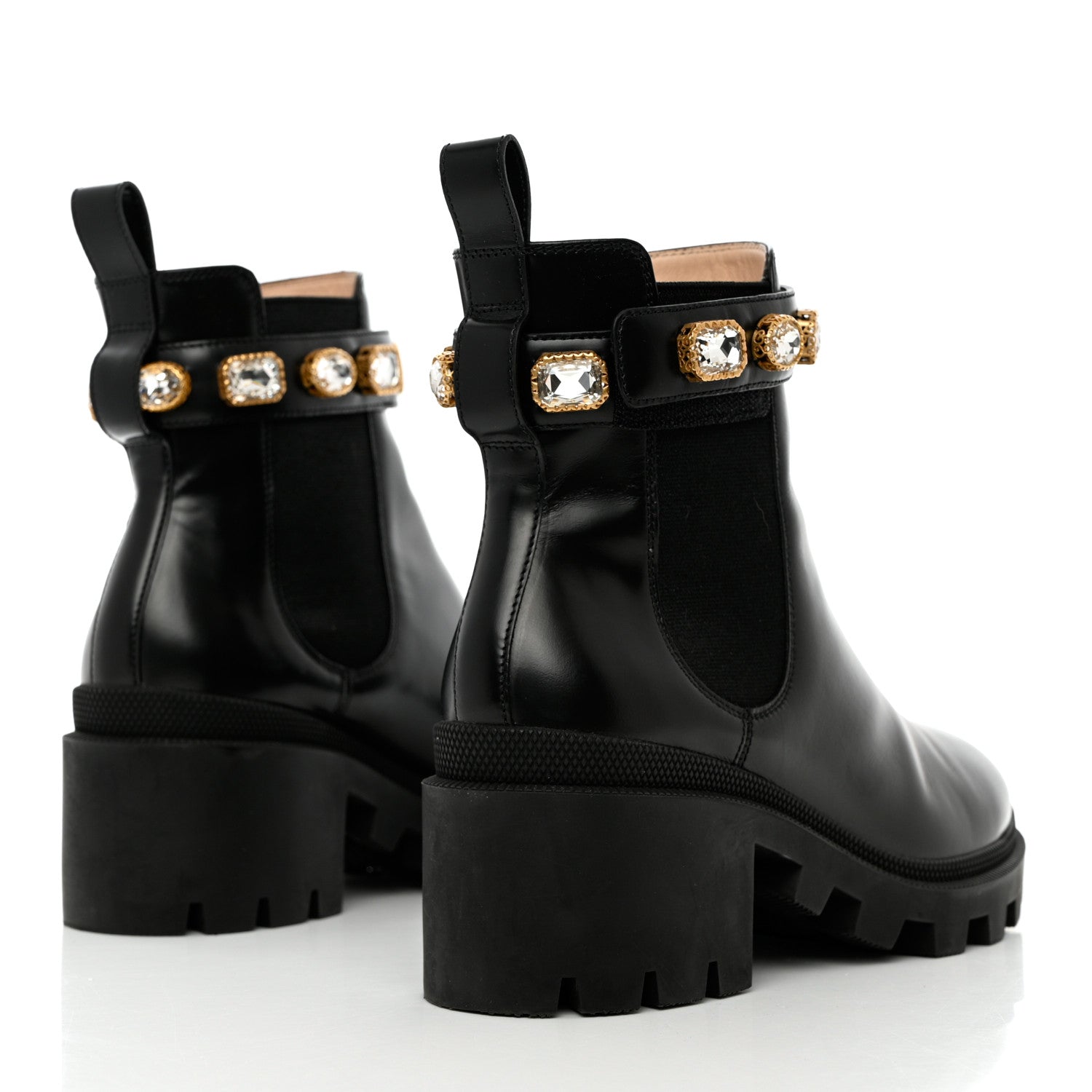 Gucci Calfskin Crystal GG Trip Chelsea Ankle Boots 39.5 Black 4 of 15