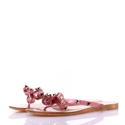 Valentino Garavani PVC Jelly Glitter Rockstud Bow Thong Sandals 37 Pink 3 of 7