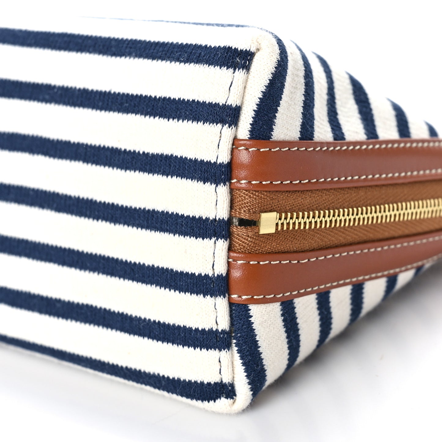 Canvas Calfskin Striped Triomphe Mini Clutch on Chain Navy