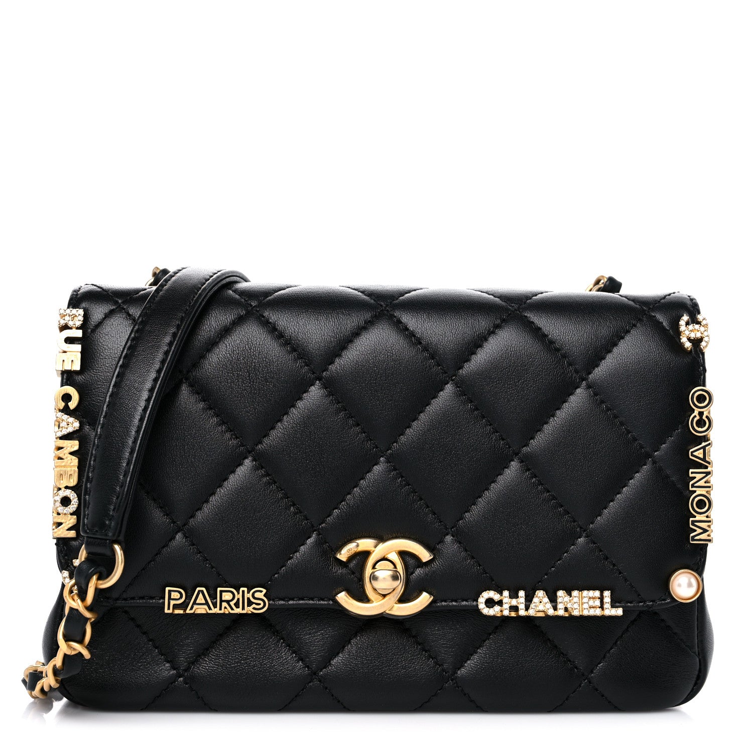 Chanel Lambskin Enamel Strass Quilted Mini Paris Monaco Flap Black 1 of 11