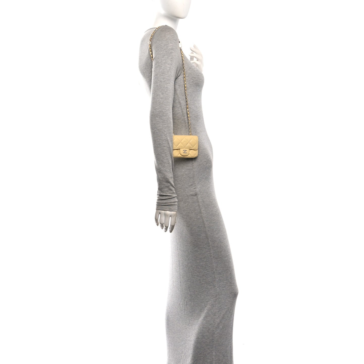 Caviar Quilted Mini Chain Belt Bag Light Yellow