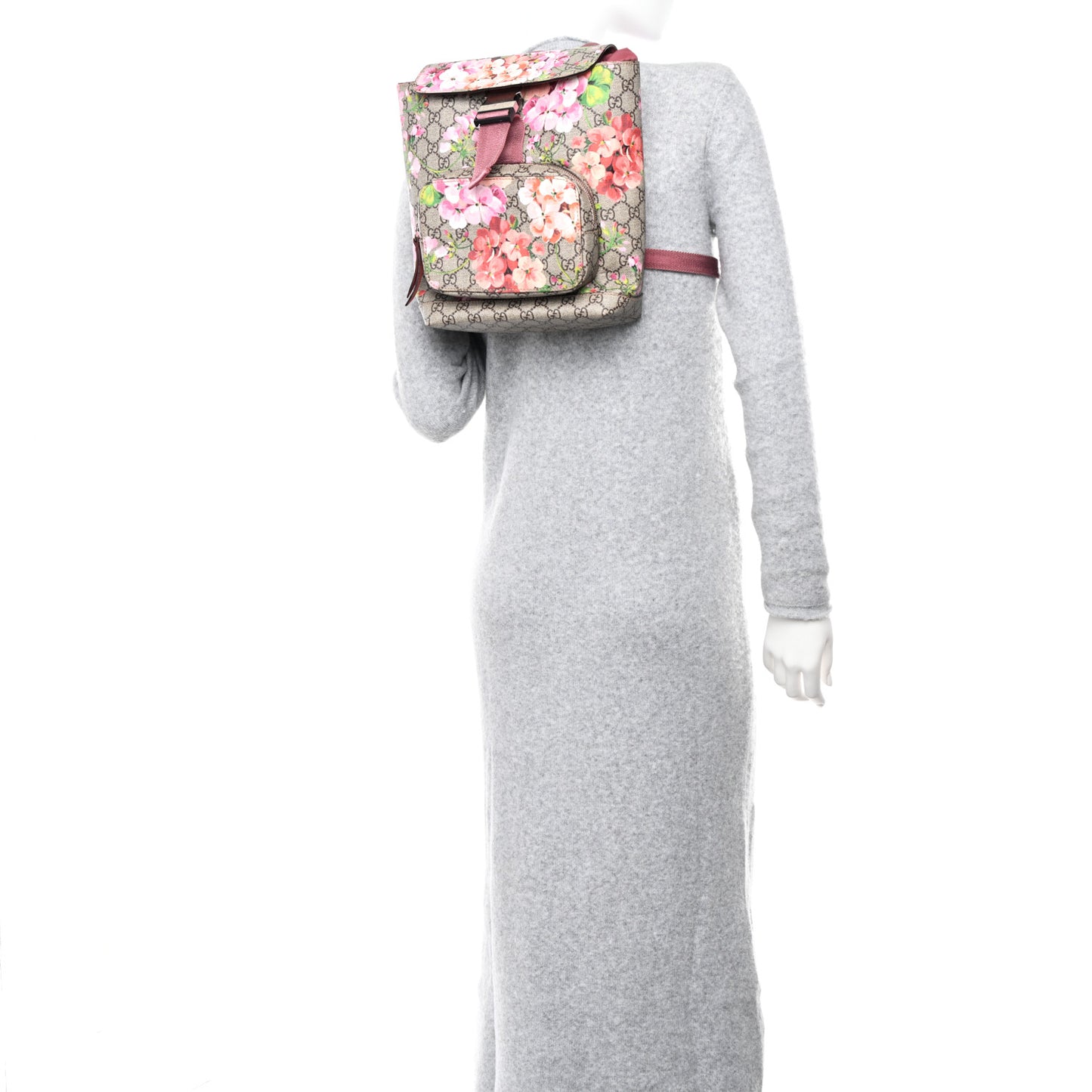 GG Supreme Monogram Blooms Small Single Buckle Backpack Beige Multicolor Dry Rose