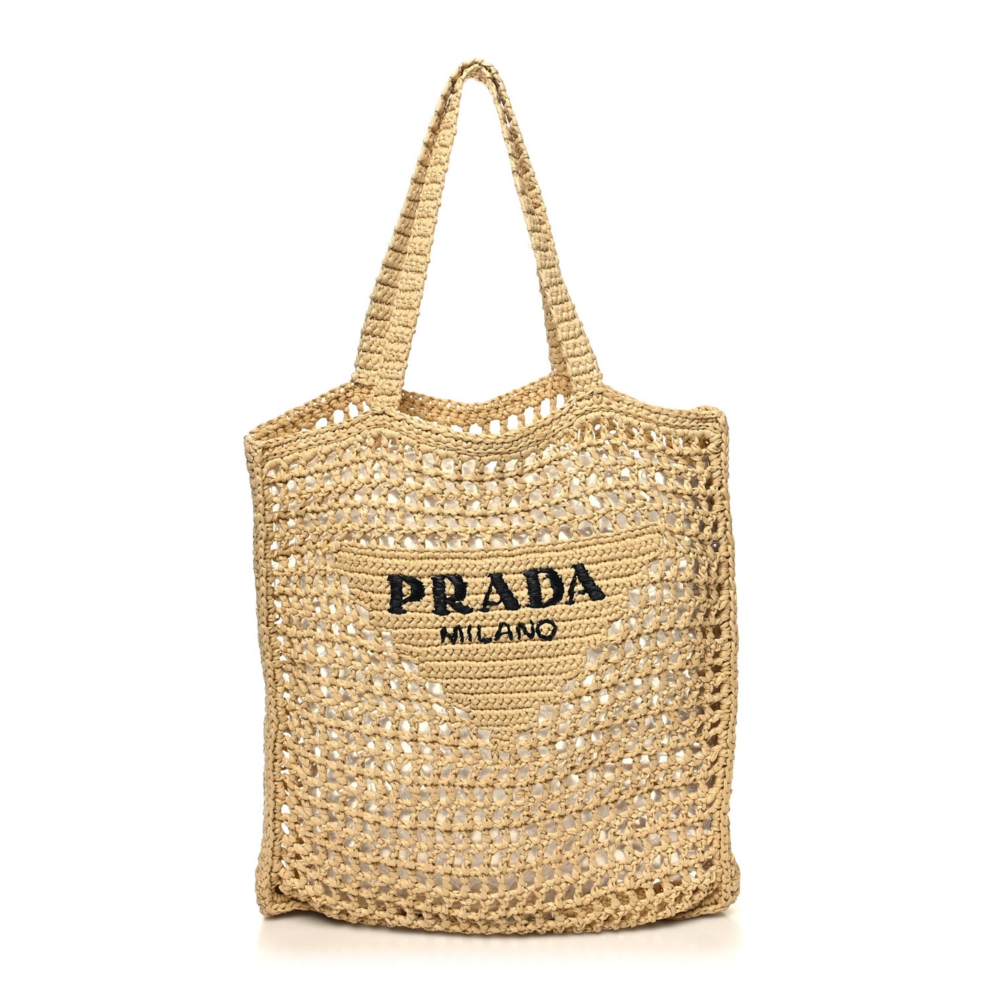 Yarn Raffia Effect Crochet Logo Embroidered Tote Bag Naturale