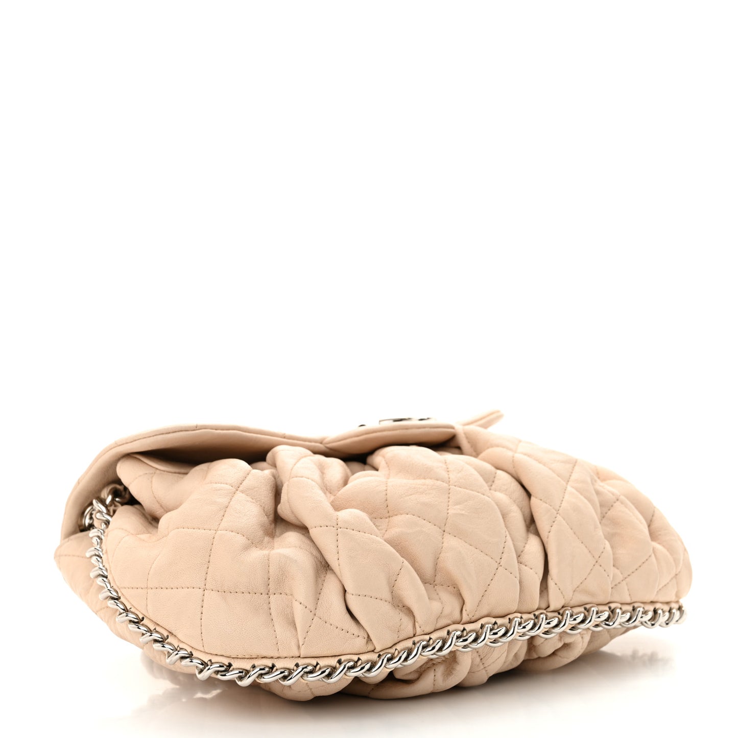 Washed Lambskin Quilted Medium Chain Around Messenger Beige